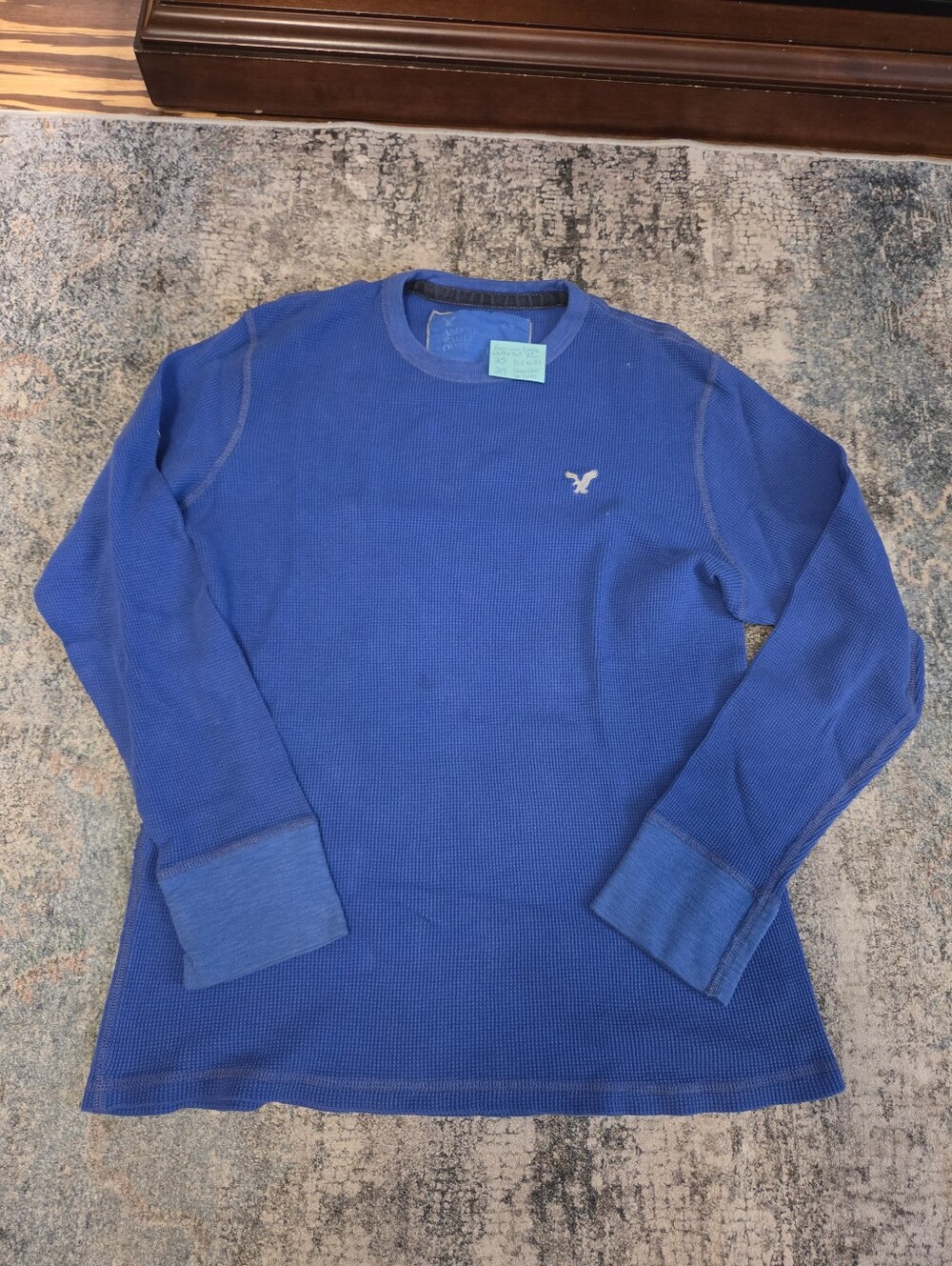 American Eagle Men's XL Waffle Knit Thermal Long Sleeve Shirt Blue